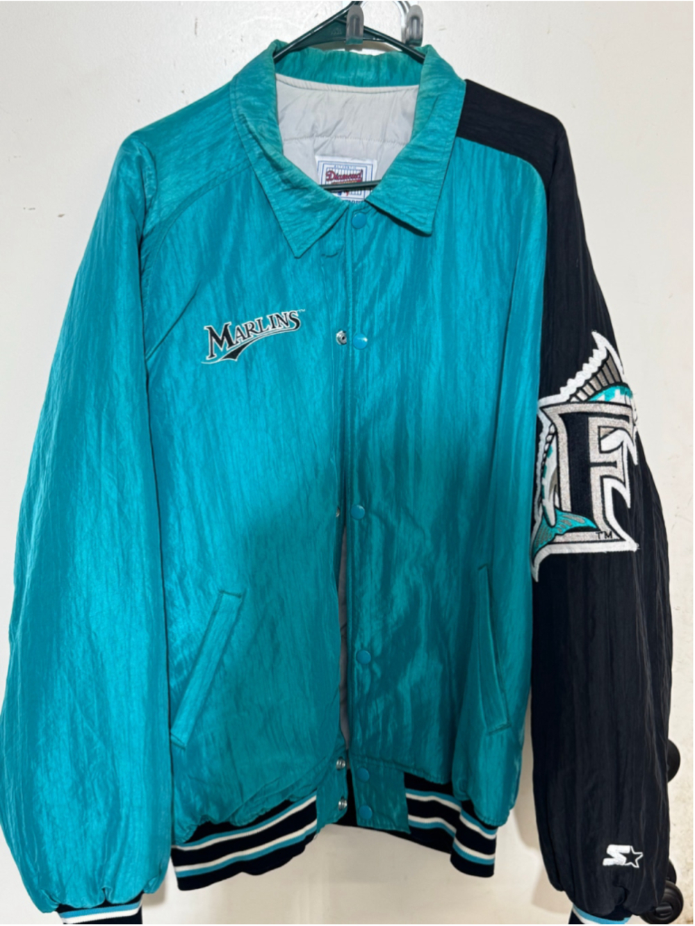 Men's Starter Florida Marlins Bomber Jacket XL Teal Black